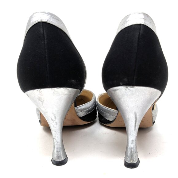 Manolo Blahnik D'Orsay Pumps Black Fabric Silver Heels VTG 80s Sz 36 Italy, 6 US - Picture 4 of 16